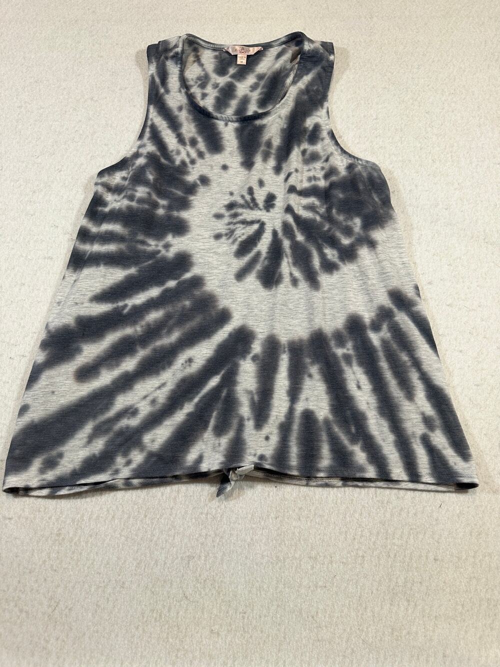 FUDA Women’s Medium Gray Black Tie Dye Tank Top Open Back Boho Y2K